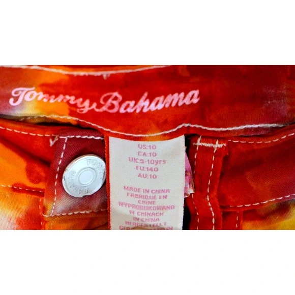 Tommy Bahama Girls 10 Artisan Hand Dyed Cutoff Shorts Red Orange Yellow Fire Gri - Picture 3 of 11